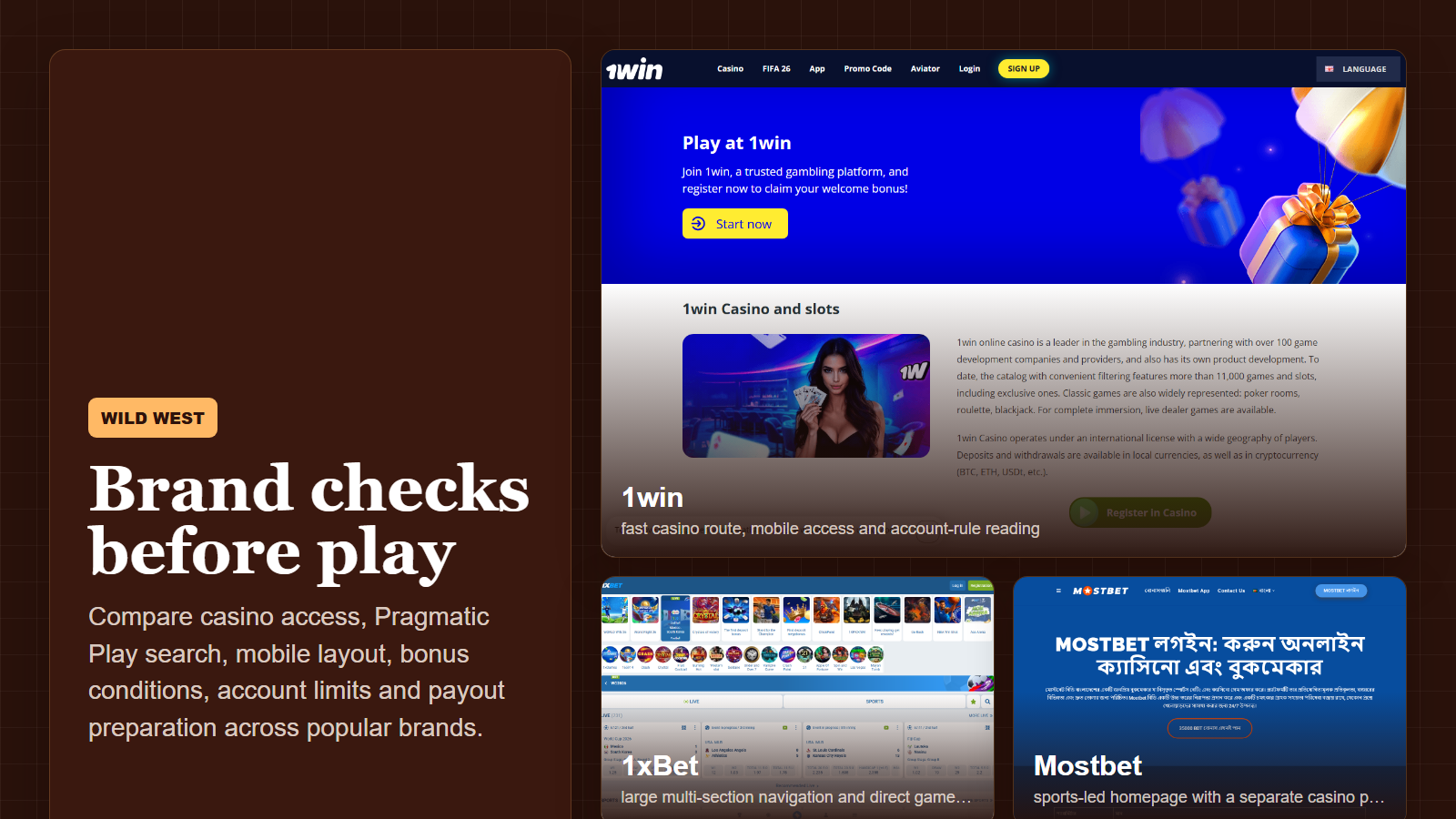 Wild West brand comparison screenshots
